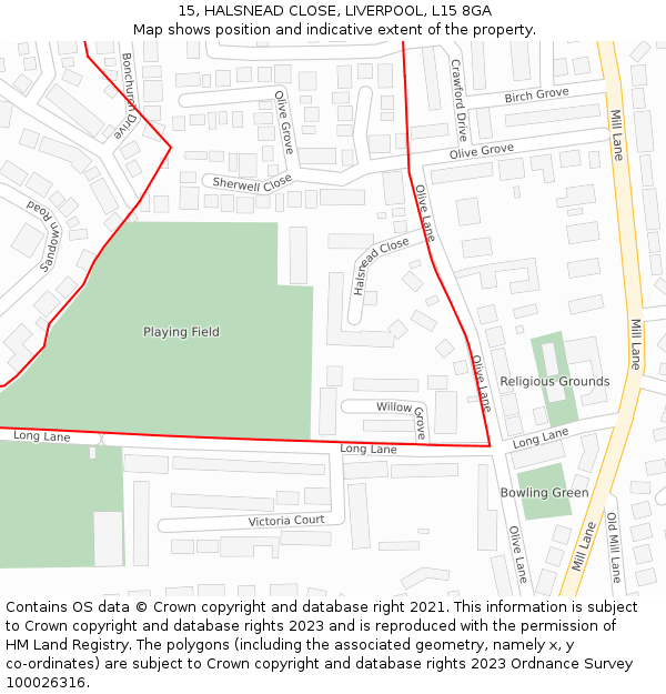 15, HALSNEAD CLOSE, LIVERPOOL, L15 8GA: Location map and indicative extent of plot