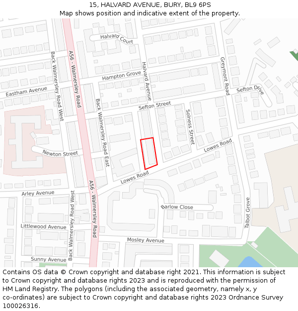 15, HALVARD AVENUE, BURY, BL9 6PS: Location map and indicative extent of plot