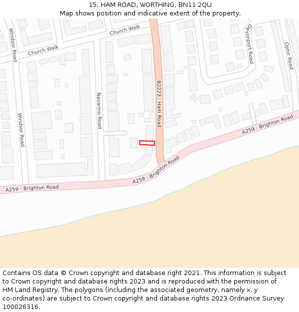 15, HAM ROAD, WORTHING, BN11 2QU: Location map and indicative extent of plot
