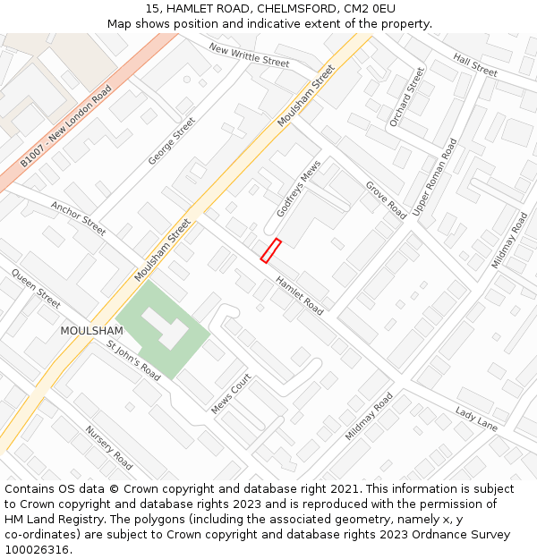 15, HAMLET ROAD, CHELMSFORD, CM2 0EU: Location map and indicative extent of plot