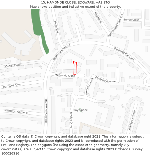 15, HAMONDE CLOSE, EDGWARE, HA8 8TG: Location map and indicative extent of plot