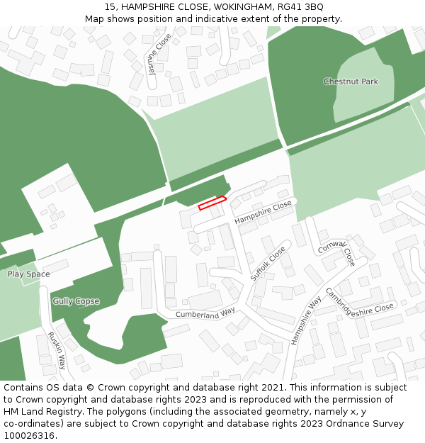 15, HAMPSHIRE CLOSE, WOKINGHAM, RG41 3BQ: Location map and indicative extent of plot