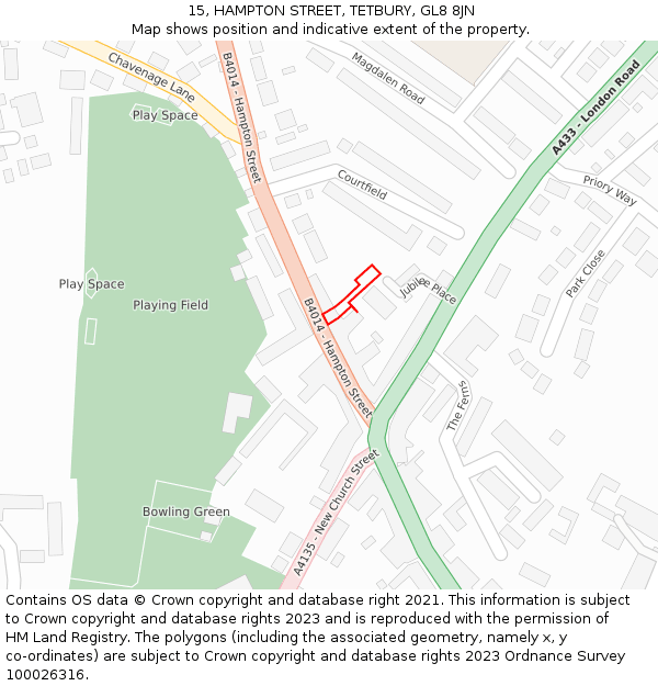 15, HAMPTON STREET, TETBURY, GL8 8JN: Location map and indicative extent of plot