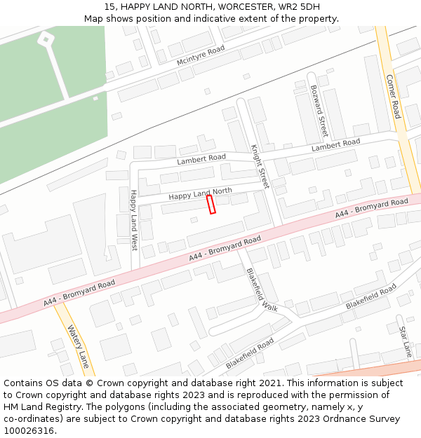 15, HAPPY LAND NORTH, WORCESTER, WR2 5DH: Location map and indicative extent of plot