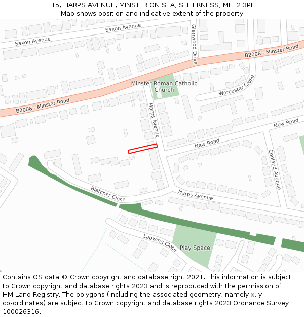 15, HARPS AVENUE, MINSTER ON SEA, SHEERNESS, ME12 3PF: Location map and indicative extent of plot