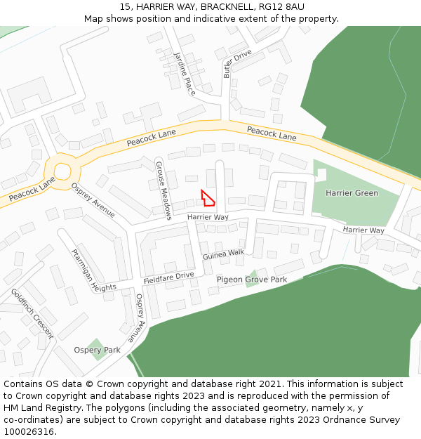 15, HARRIER WAY, BRACKNELL, RG12 8AU: Location map and indicative extent of plot