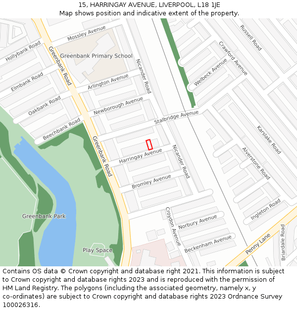 15, HARRINGAY AVENUE, LIVERPOOL, L18 1JE: Location map and indicative extent of plot