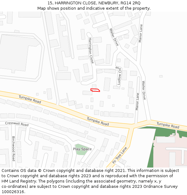 15, HARRINGTON CLOSE, NEWBURY, RG14 2RQ: Location map and indicative extent of plot