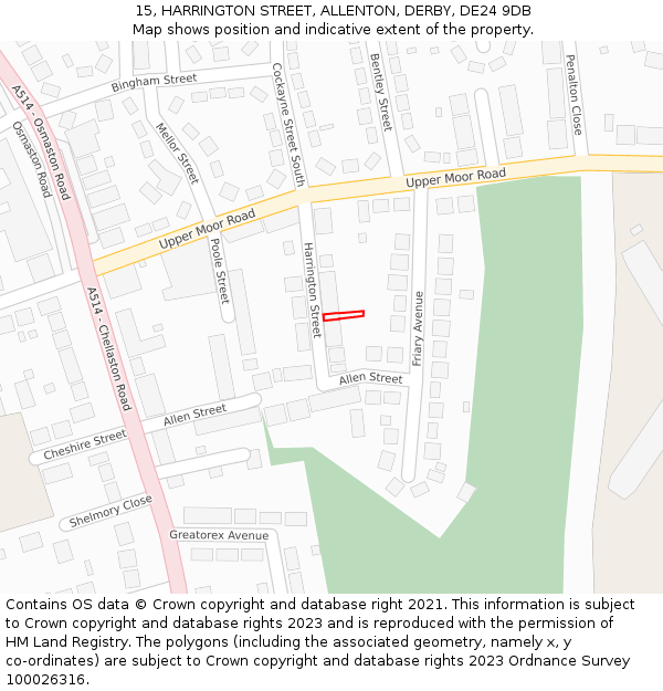 15, HARRINGTON STREET, ALLENTON, DERBY, DE24 9DB: Location map and indicative extent of plot