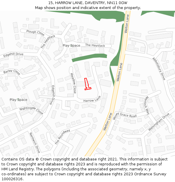 15, HARROW LANE, DAVENTRY, NN11 0GW: Location map and indicative extent of plot