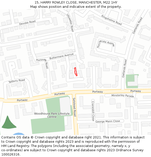 15, HARRY ROWLEY CLOSE, MANCHESTER, M22 1HY: Location map and indicative extent of plot