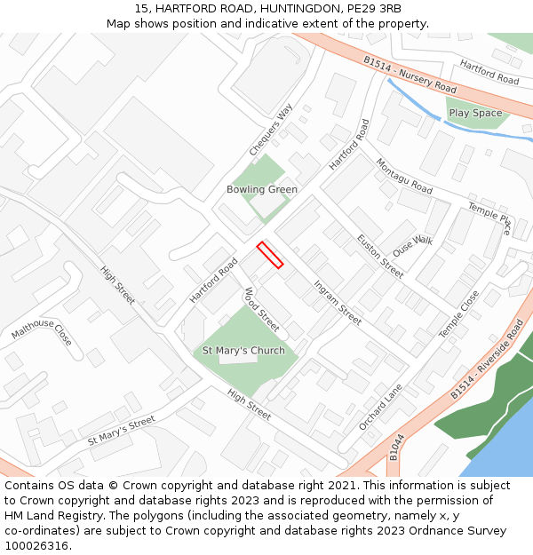 15, HARTFORD ROAD, HUNTINGDON, PE29 3RB: Location map and indicative extent of plot
