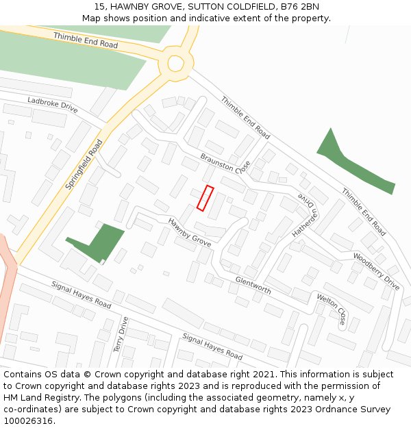 15, HAWNBY GROVE, SUTTON COLDFIELD, B76 2BN: Location map and indicative extent of plot
