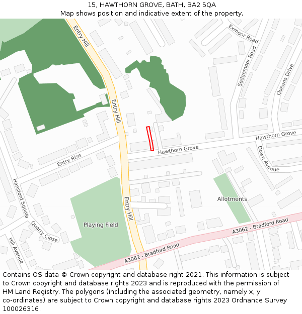15, HAWTHORN GROVE, BATH, BA2 5QA: Location map and indicative extent of plot