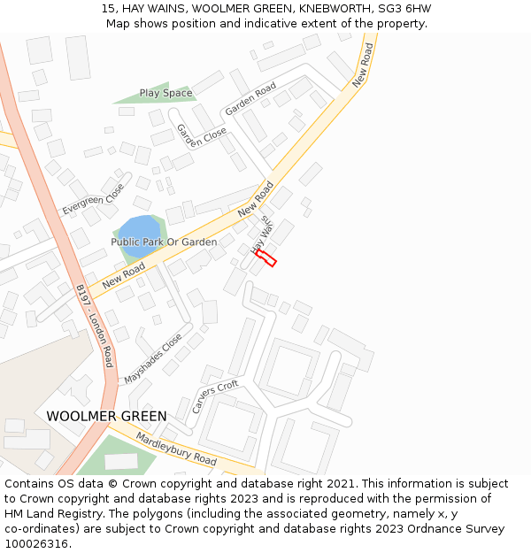 15, HAY WAINS, WOOLMER GREEN, KNEBWORTH, SG3 6HW: Location map and indicative extent of plot