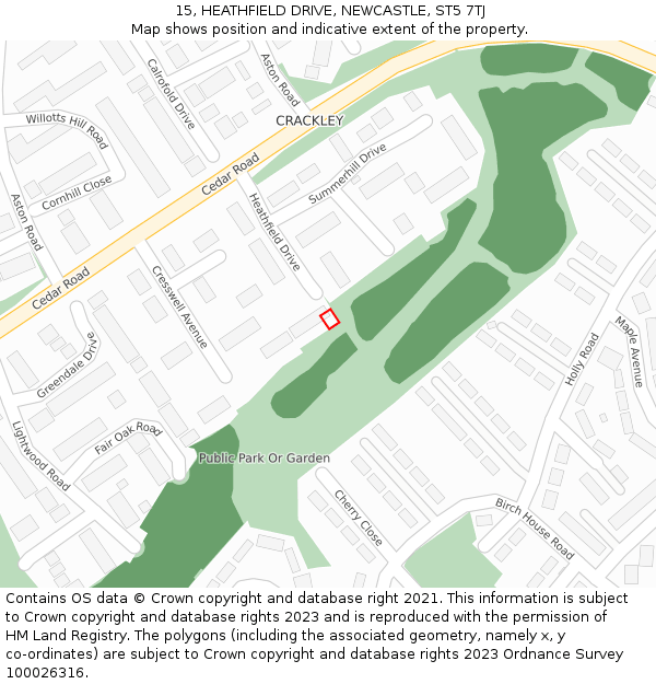 15, HEATHFIELD DRIVE, NEWCASTLE, ST5 7TJ: Location map and indicative extent of plot