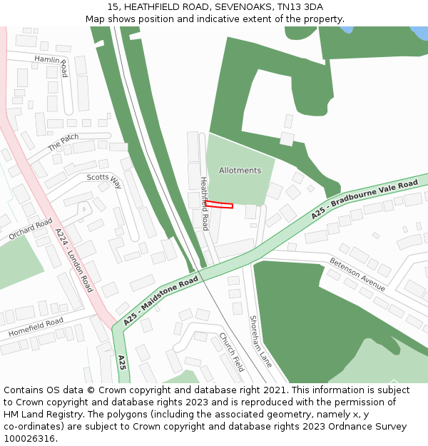 15, HEATHFIELD ROAD, SEVENOAKS, TN13 3DA: Location map and indicative extent of plot