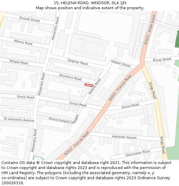 15, HELENA ROAD, WINDSOR, SL4 1JN: Location map and indicative extent of plot