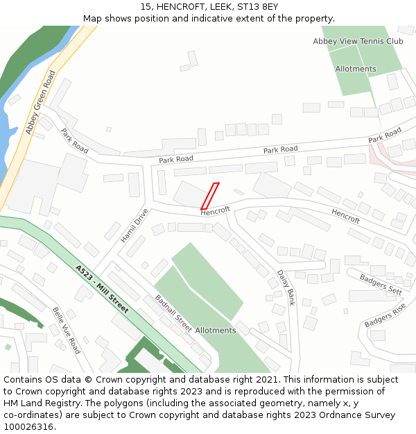 15, HENCROFT, LEEK, ST13 8EY: Location map and indicative extent of plot
