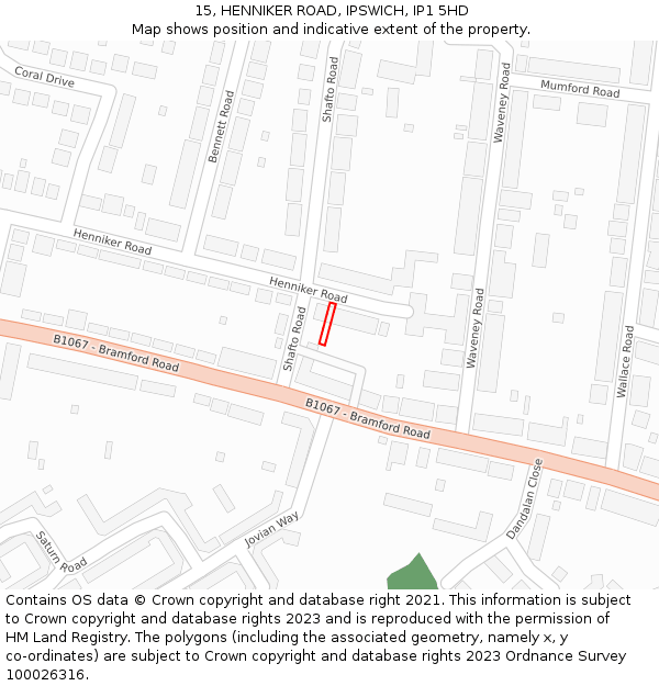 15, HENNIKER ROAD, IPSWICH, IP1 5HD: Location map and indicative extent of plot