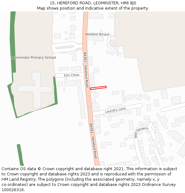 15, HEREFORD ROAD, LEOMINSTER, HR6 8JS: Location map and indicative extent of plot