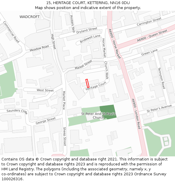 15, HERITAGE COURT, KETTERING, NN16 0DU: Location map and indicative extent of plot