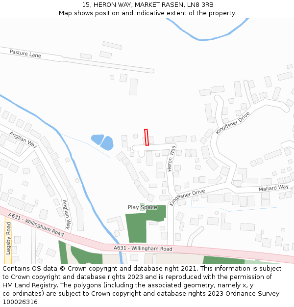15, HERON WAY, MARKET RASEN, LN8 3RB: Location map and indicative extent of plot