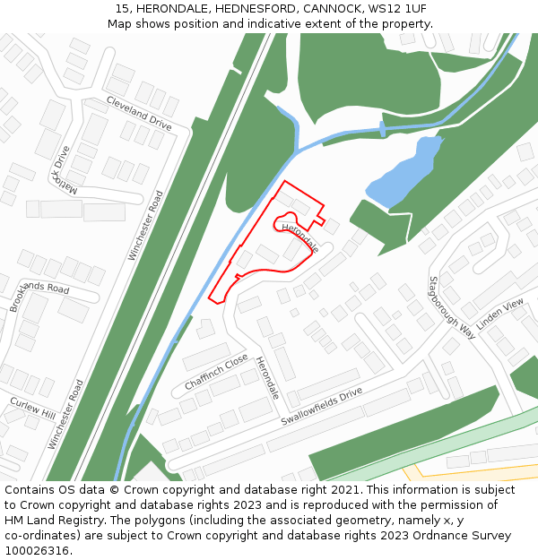 15, HERONDALE, HEDNESFORD, CANNOCK, WS12 1UF: Location map and indicative extent of plot