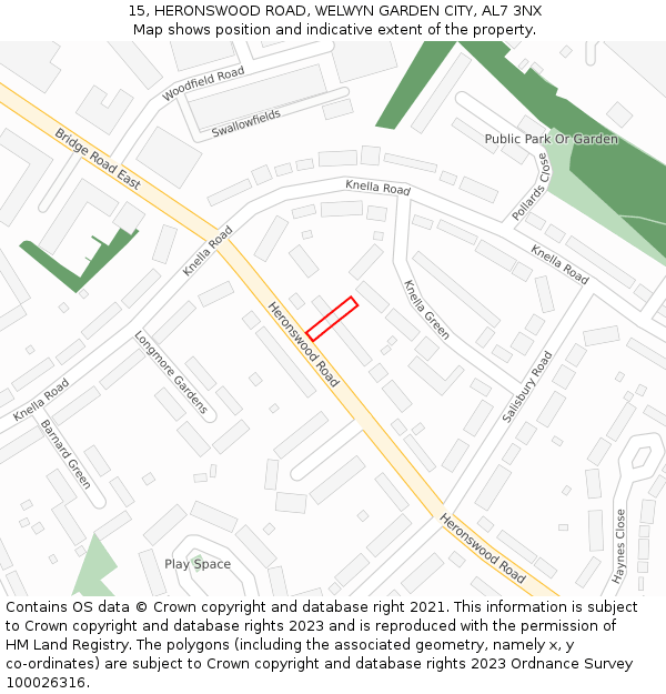 15, HERONSWOOD ROAD, WELWYN GARDEN CITY, AL7 3NX: Location map and indicative extent of plot
