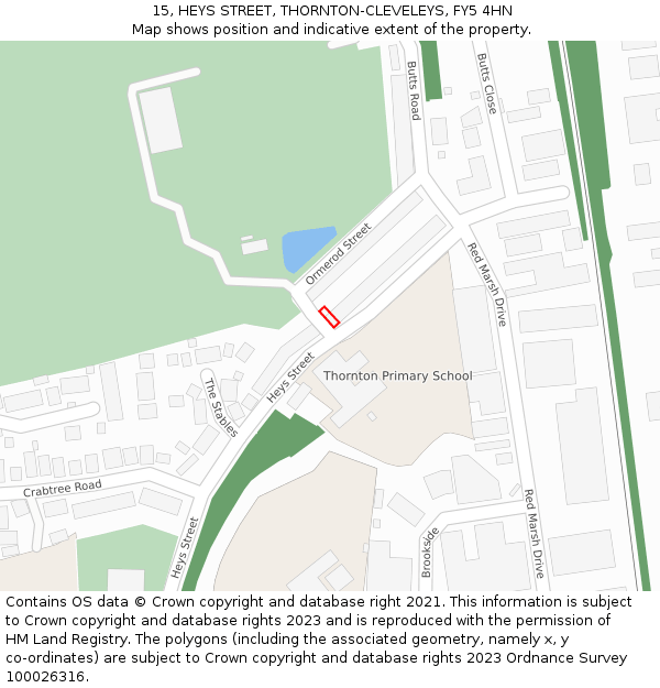 15, HEYS STREET, THORNTON-CLEVELEYS, FY5 4HN: Location map and indicative extent of plot