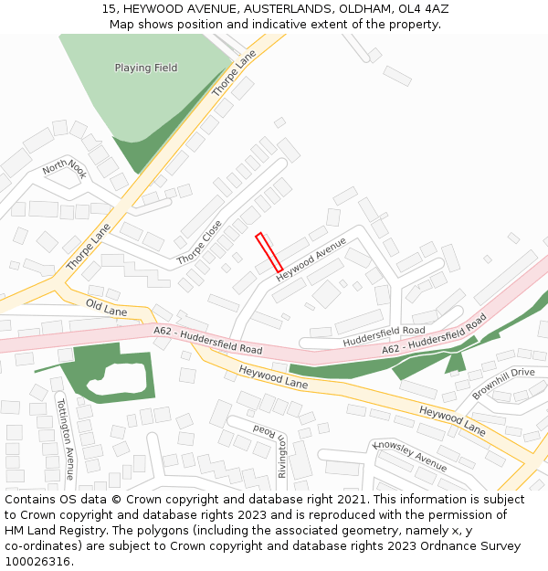 15, HEYWOOD AVENUE, AUSTERLANDS, OLDHAM, OL4 4AZ: Location map and indicative extent of plot