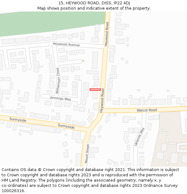 15, HEYWOOD ROAD, DISS, IP22 4DJ: Location map and indicative extent of plot