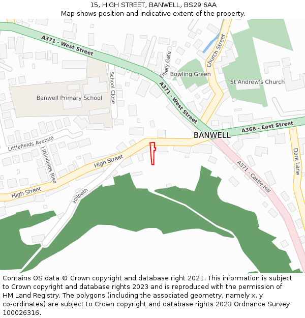 15, HIGH STREET, BANWELL, BS29 6AA: Location map and indicative extent of plot