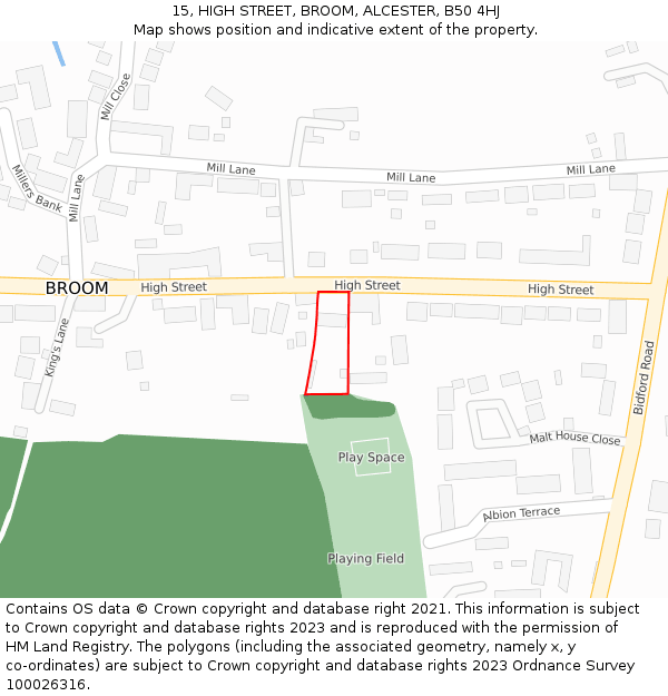 15, HIGH STREET, BROOM, ALCESTER, B50 4HJ: Location map and indicative extent of plot