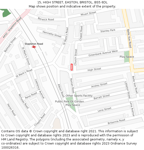15, HIGH STREET, EASTON, BRISTOL, BS5 6DL: Location map and indicative extent of plot