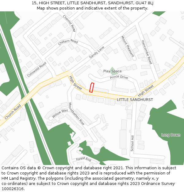 15, HIGH STREET, LITTLE SANDHURST, SANDHURST, GU47 8LJ: Location map and indicative extent of plot