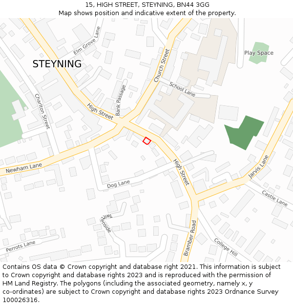 15, HIGH STREET, STEYNING, BN44 3GG: Location map and indicative extent of plot