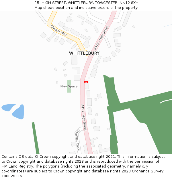 15, HIGH STREET, WHITTLEBURY, TOWCESTER, NN12 8XH: Location map and indicative extent of plot