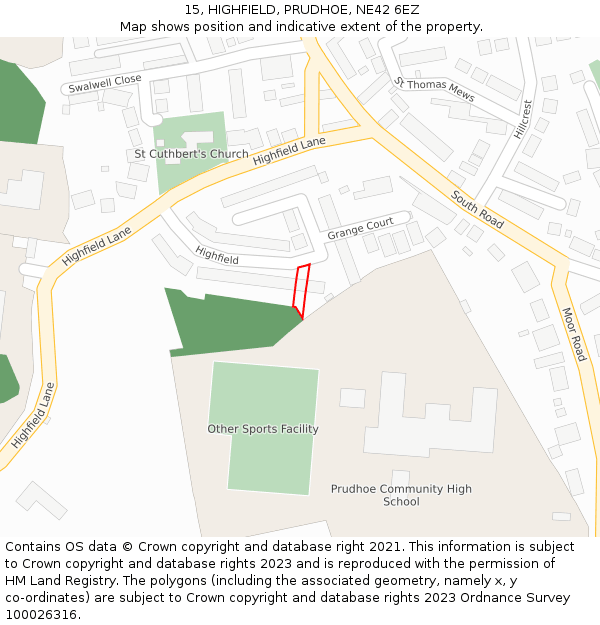 15, HIGHFIELD, PRUDHOE, NE42 6EZ: Location map and indicative extent of plot