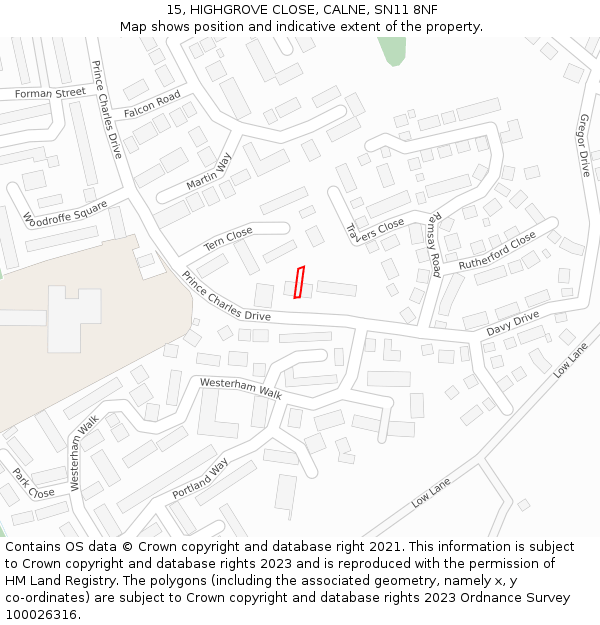 15, HIGHGROVE CLOSE, CALNE, SN11 8NF: Location map and indicative extent of plot
