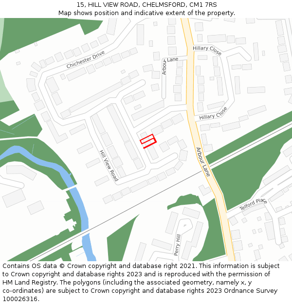 15, HILL VIEW ROAD, CHELMSFORD, CM1 7RS: Location map and indicative extent of plot
