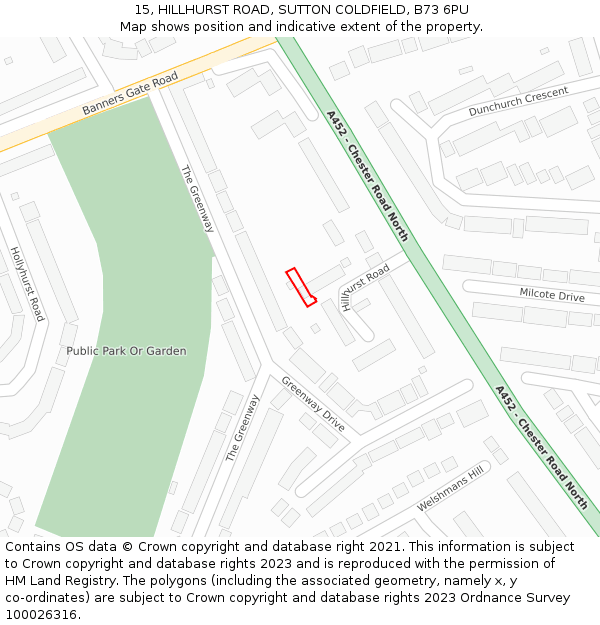 15, HILLHURST ROAD, SUTTON COLDFIELD, B73 6PU: Location map and indicative extent of plot