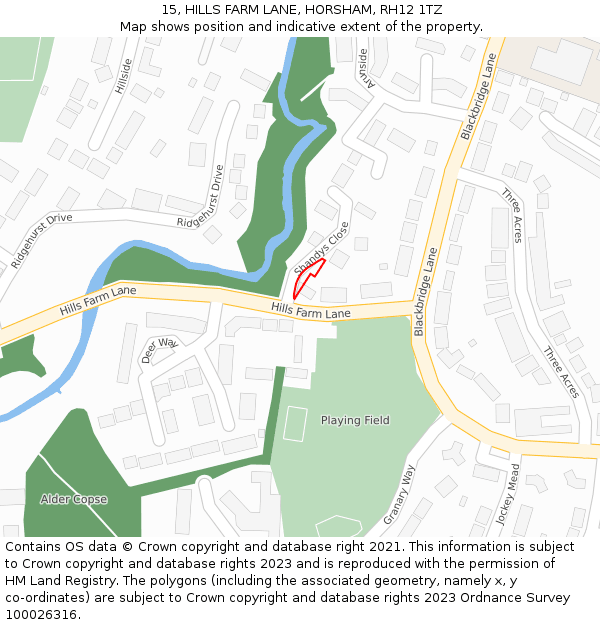15, HILLS FARM LANE, HORSHAM, RH12 1TZ: Location map and indicative extent of plot