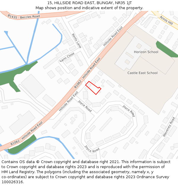 15, HILLSIDE ROAD EAST, BUNGAY, NR35 1JT: Location map and indicative extent of plot