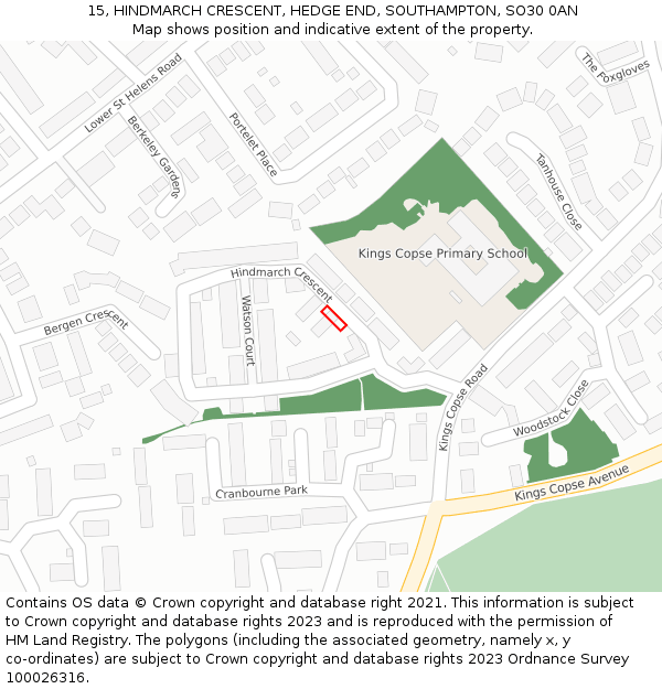 15, HINDMARCH CRESCENT, HEDGE END, SOUTHAMPTON, SO30 0AN: Location map and indicative extent of plot
