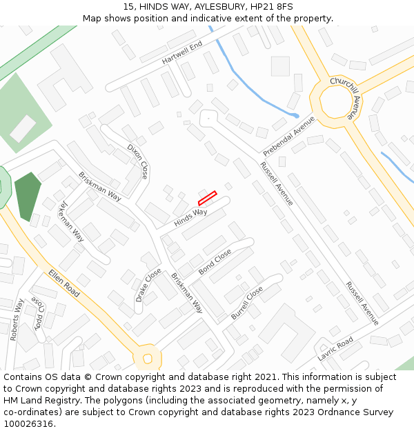 15, HINDS WAY, AYLESBURY, HP21 8FS: Location map and indicative extent of plot