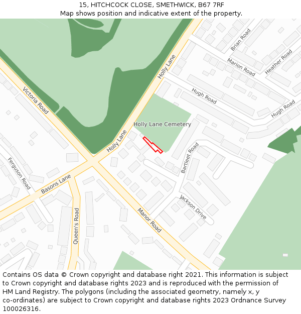 15, HITCHCOCK CLOSE, SMETHWICK, B67 7RF: Location map and indicative extent of plot