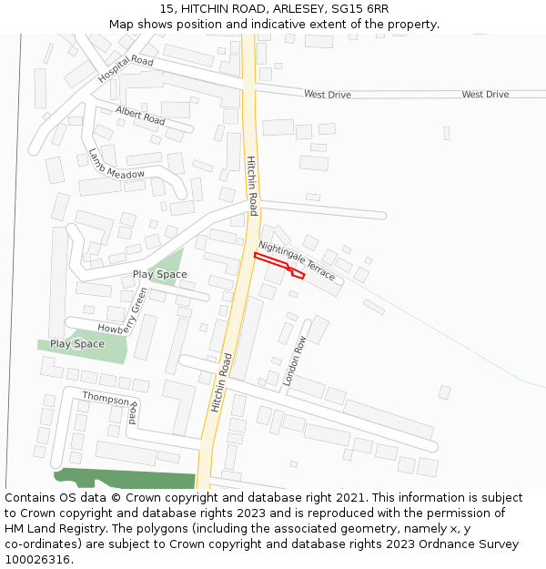 15, HITCHIN ROAD, ARLESEY, SG15 6RR: Location map and indicative extent of plot