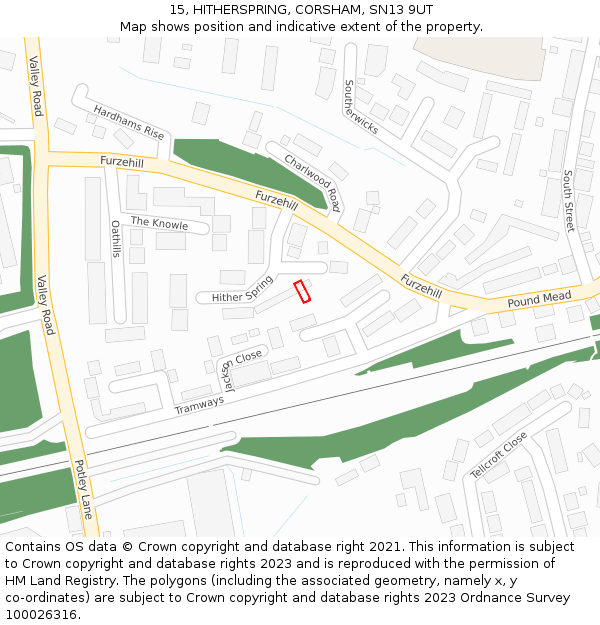 15, HITHERSPRING, CORSHAM, SN13 9UT: Location map and indicative extent of plot