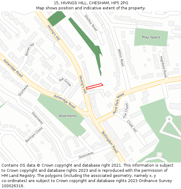 15, HIVINGS HILL, CHESHAM, HP5 2PG: Location map and indicative extent of plot